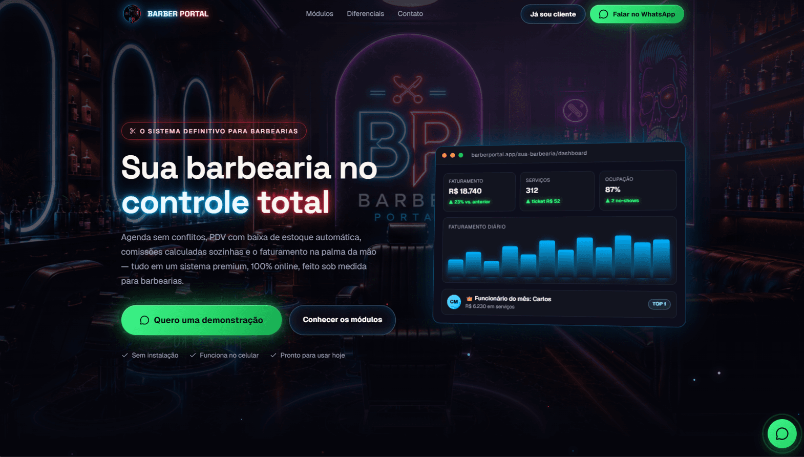 Página inicial do Barber Portal