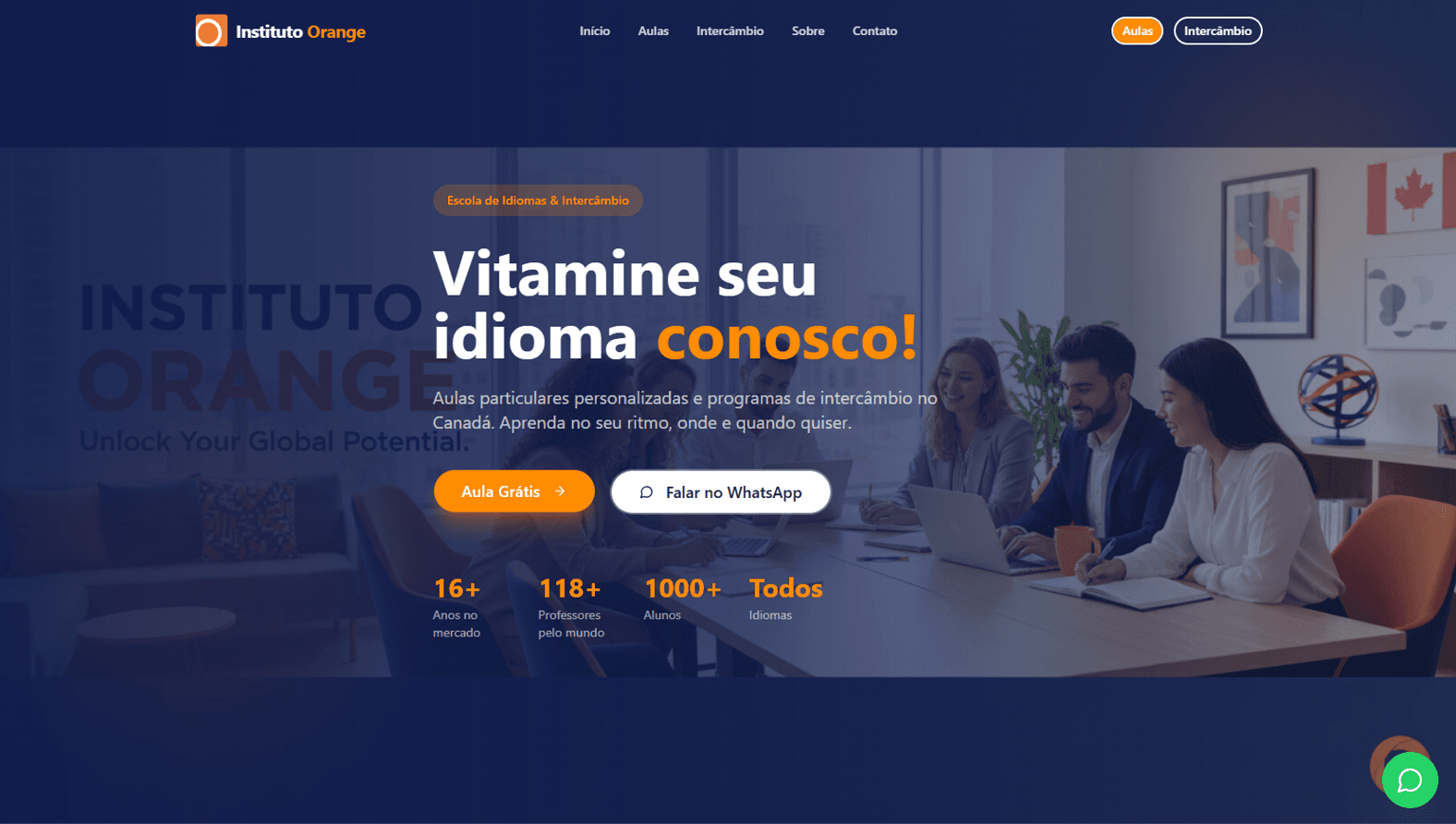 Página inicial do site Instituto Orange