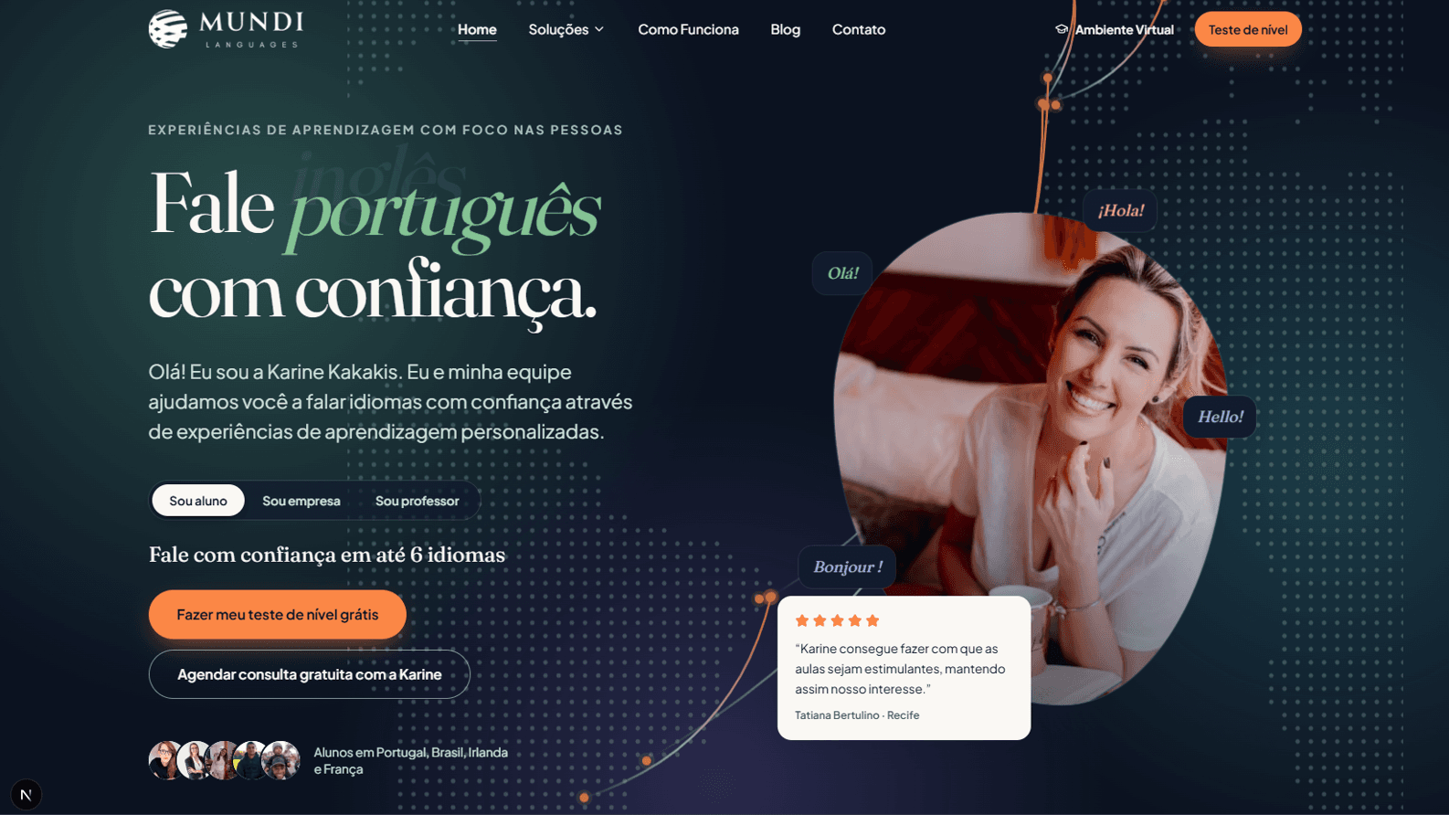 Página inicial do site Mundi Languages