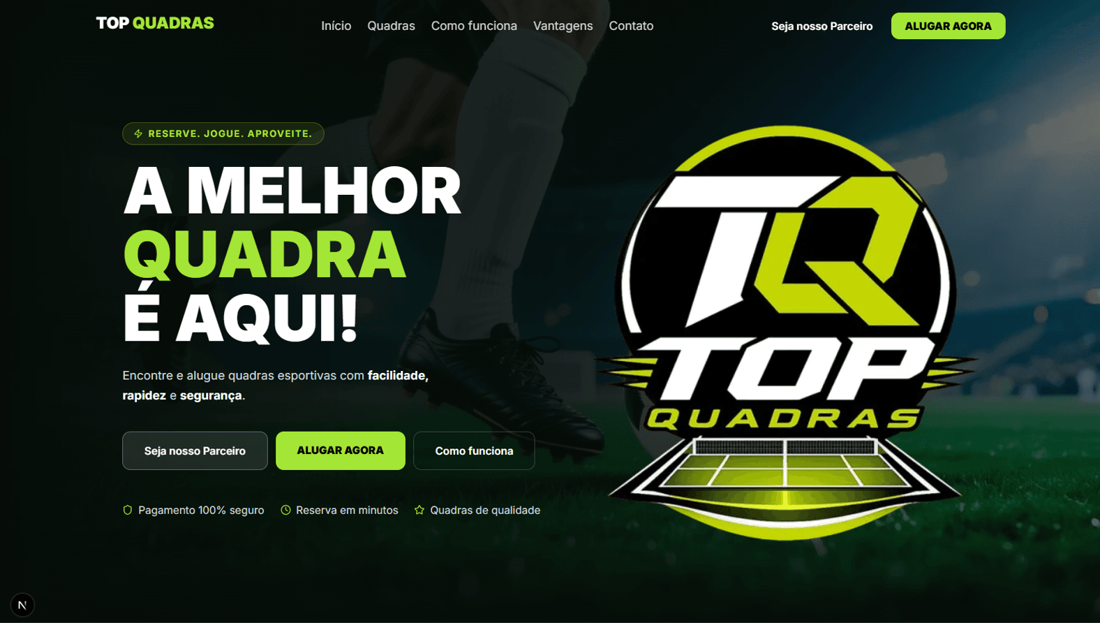 Página inicial do Top Quadras